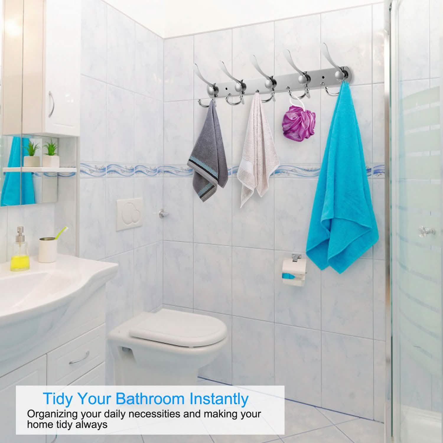 Wall Mount Coat 15 Hooks Stainless Steel Clothes Hanger Rack Storage & Organization - Tophatter Daily Deals