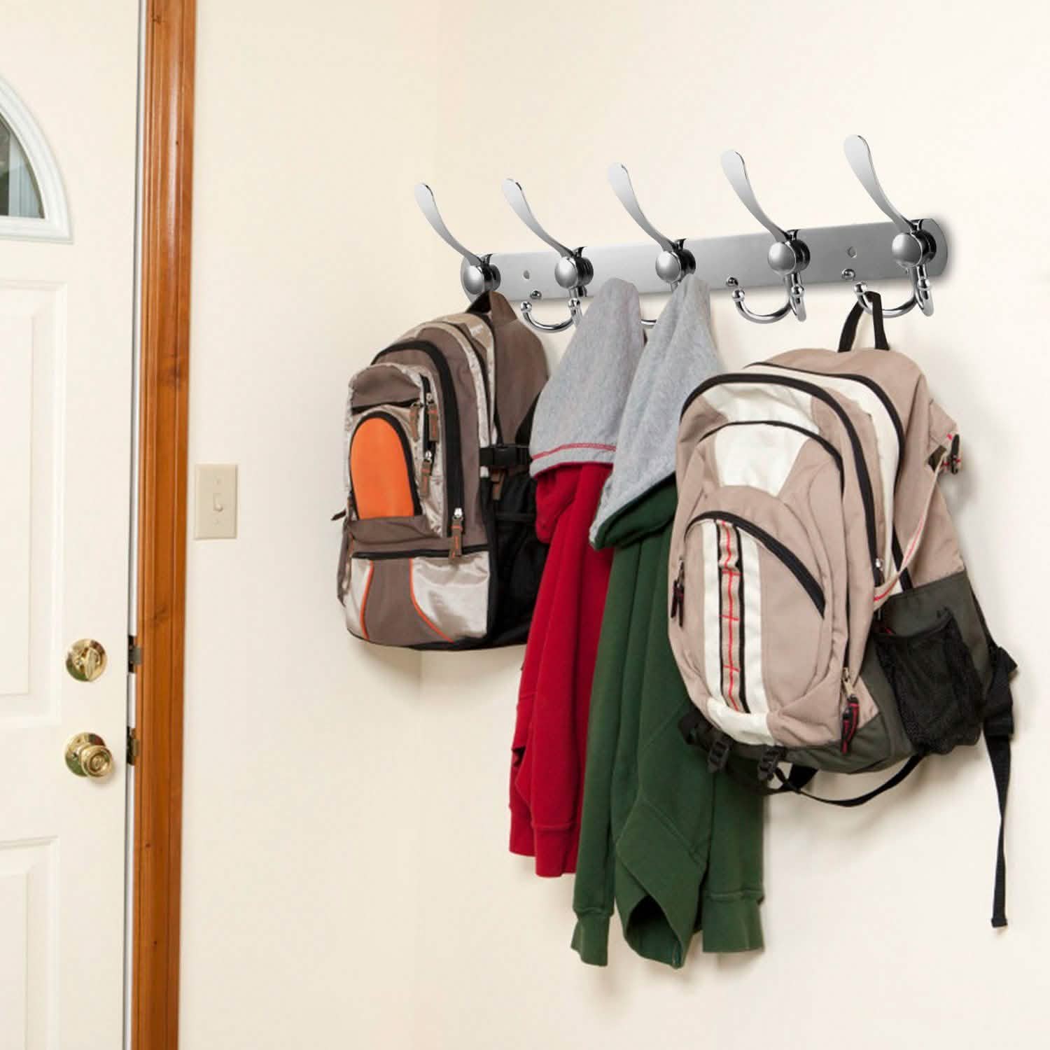 Wall Mount Coat 15 Hooks Stainless Steel Clothes Hanger Rack Storage & Organization - Tophatter Daily Deals