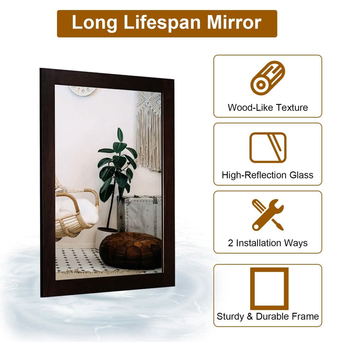 Wall Mount Mirror Wood-Like Frame Rectangle Modern Hanging Mirror Furniture & Decor - Tophatter Daily Deals