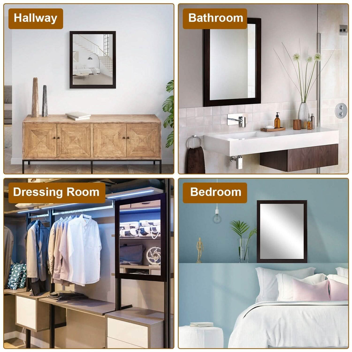 Wall Mount Mirror Wood-Like Frame Rectangle Modern Hanging Mirror Furniture & Decor - Tophatter Daily Deals