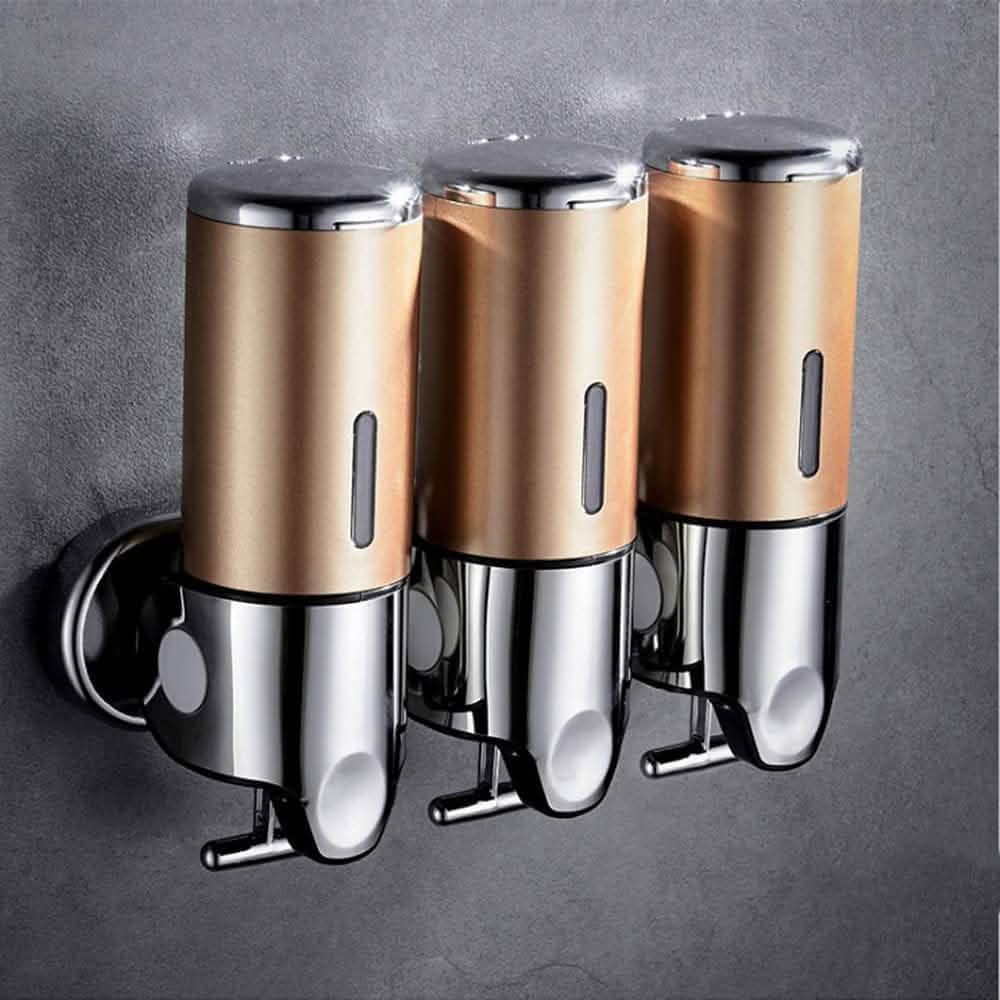 Wall Mounted Bathroom Shower Pump Dispenser Gold 3 Chamber Bath - Tophatter Daily Deals