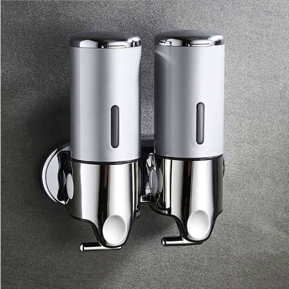 Wall Mounted Bathroom Shower Pump Dispenser Silver 2 Chamber Bath - Tophatter Daily Deals