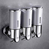 Wall Mounted Bathroom Shower Pump Dispenser Silver 3 Chamber Bath - Tophatter Daily Deals