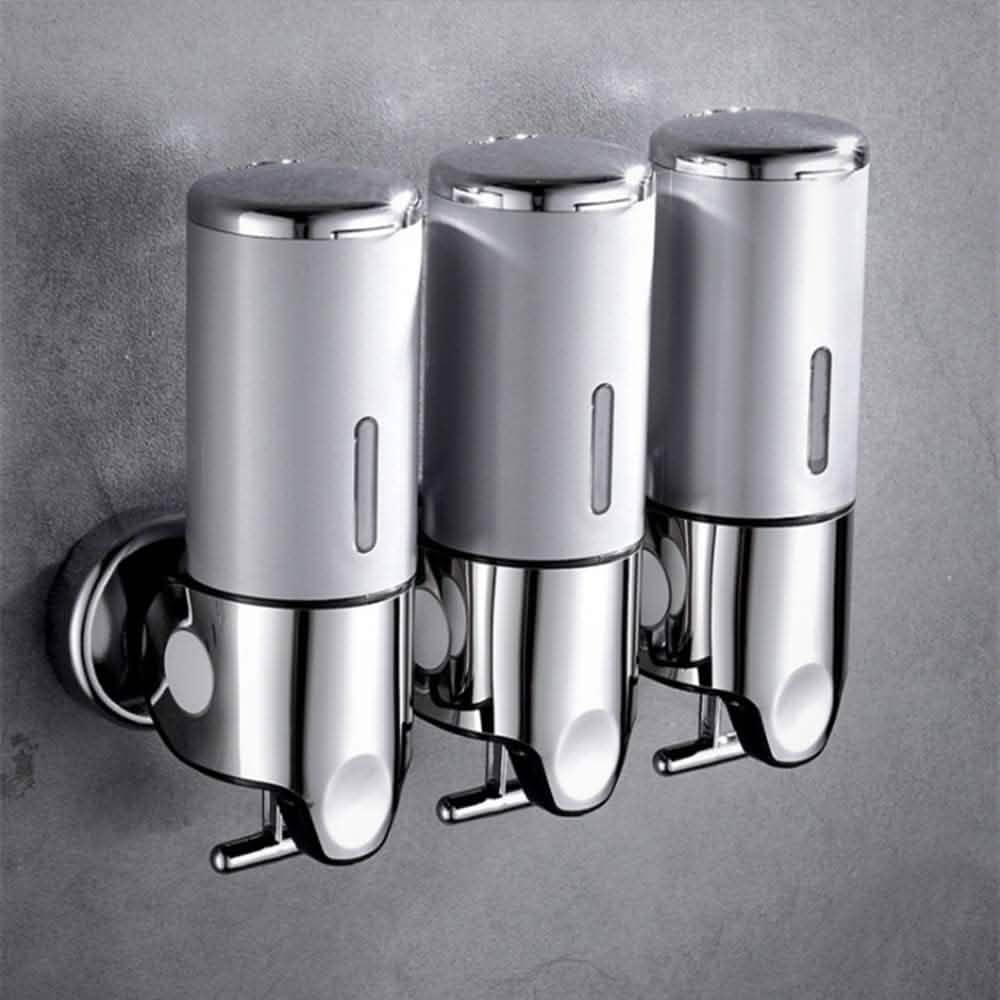 Wall Mounted Bathroom Shower Pump Dispenser Silver 3 Chamber Bath - Tophatter Daily Deals