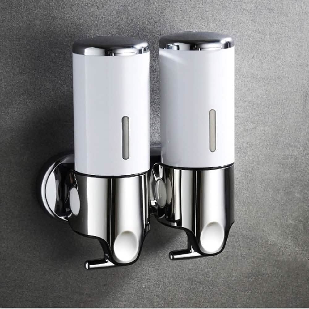 Wall Mounted Bathroom Shower Pump Dispenser White 2 Chamber Bath - Tophatter Daily Deals