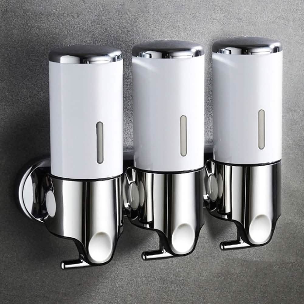 Wall Mounted Bathroom Shower Pump Dispenser White 3 Chamber Bath - Tophatter Daily Deals