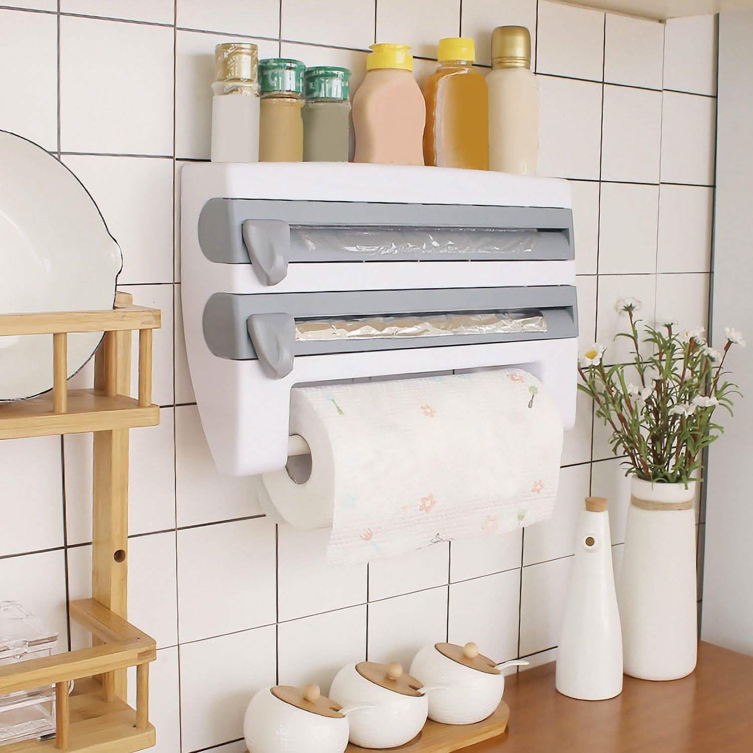 Wall Mounted Kitchen Roll Dispenser with Cutter Kitchen Storage - Tophatter Daily Deals