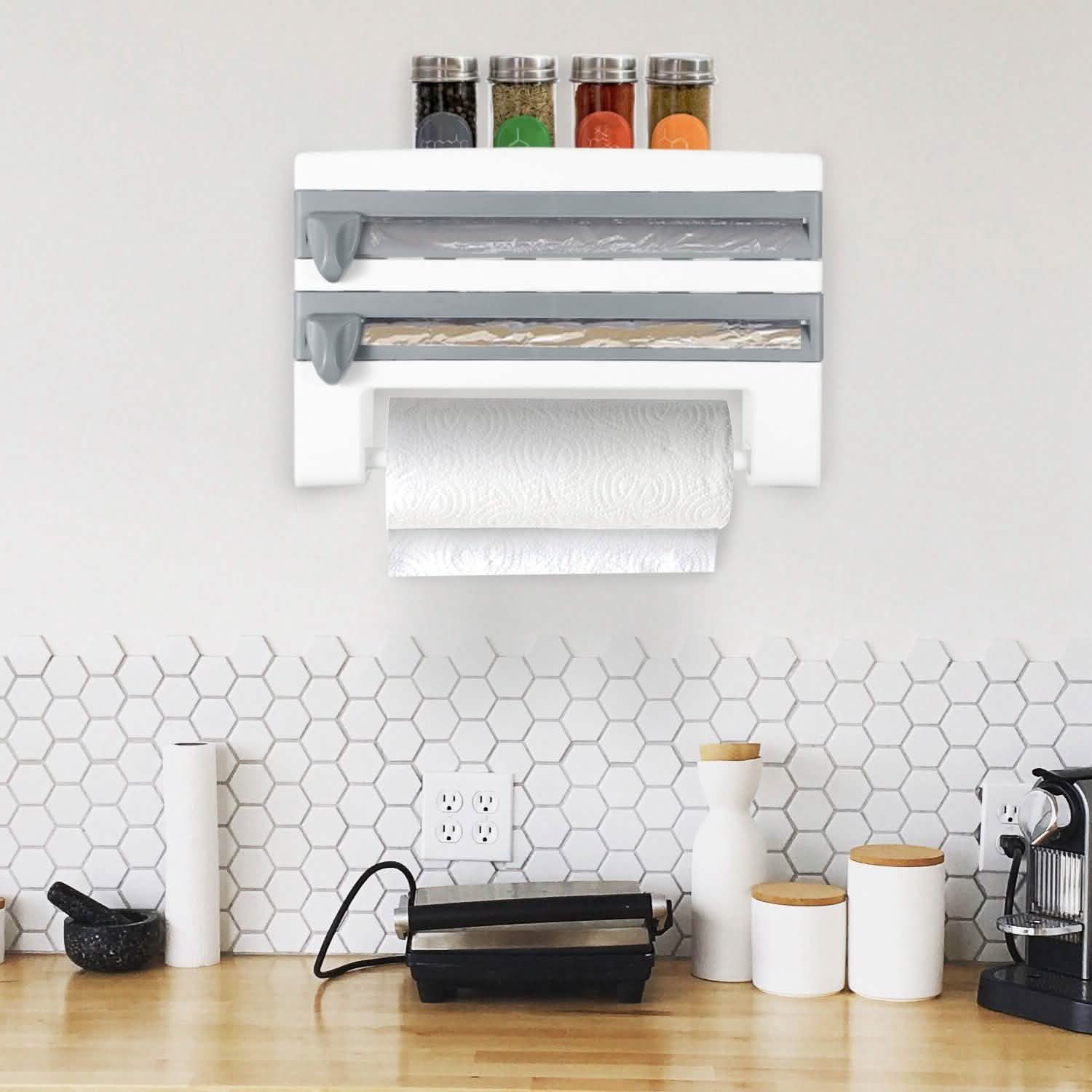 Wall Mounted Kitchen Roll Dispenser with Cutter Kitchen Storage - Tophatter Daily Deals