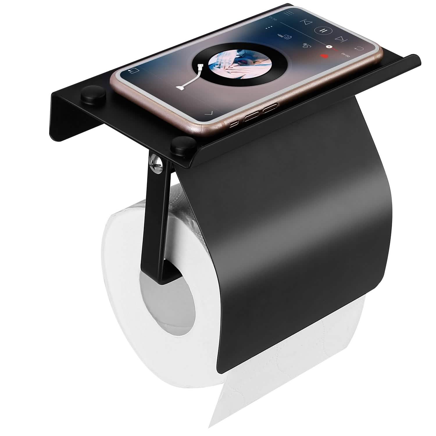 Wall Mounted Toilet Paper Holder with Phone Storage Rack Bath - Tophatter Daily Deals