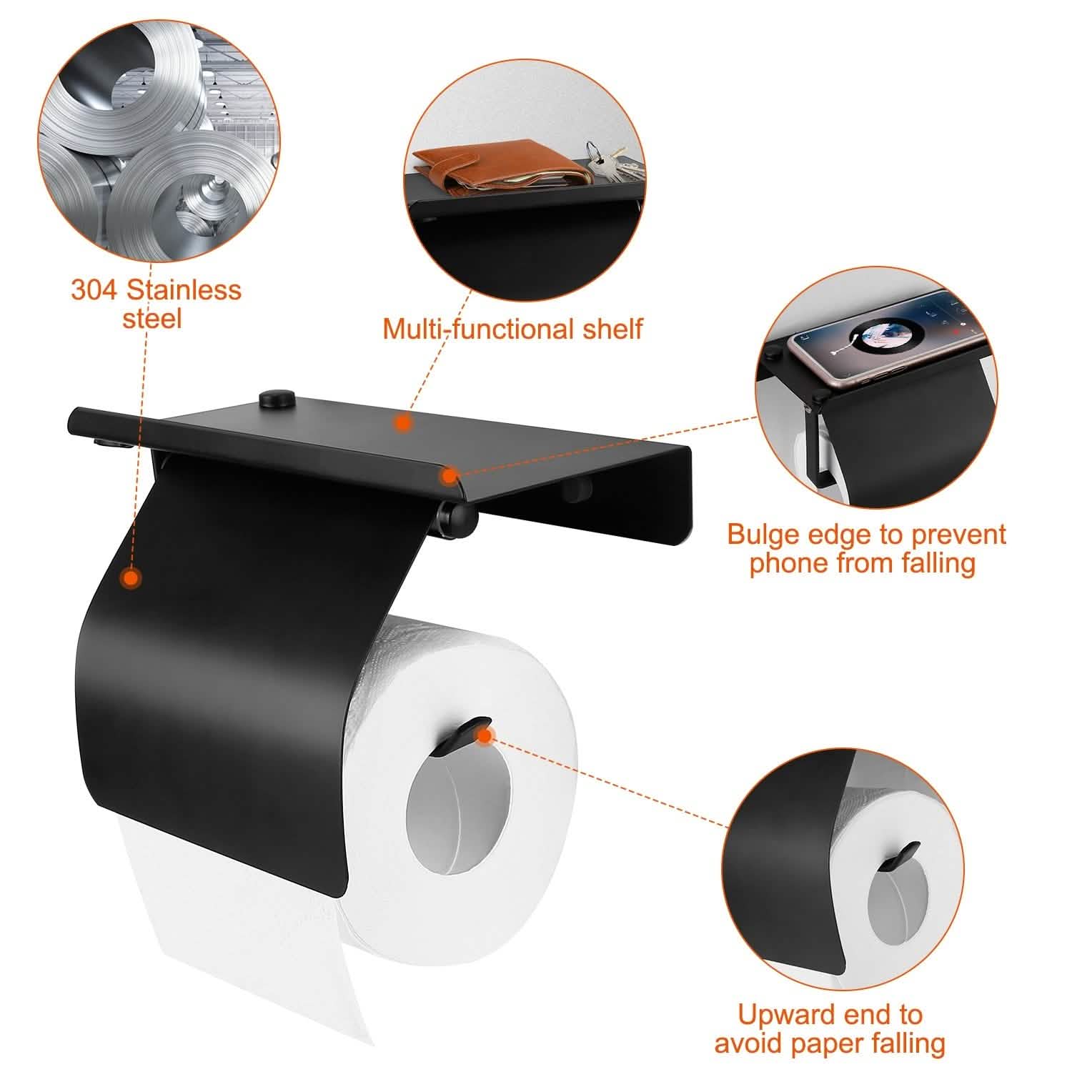 Wall Mounted Toilet Paper Holder with Phone Storage Rack Bath - Tophatter Daily Deals