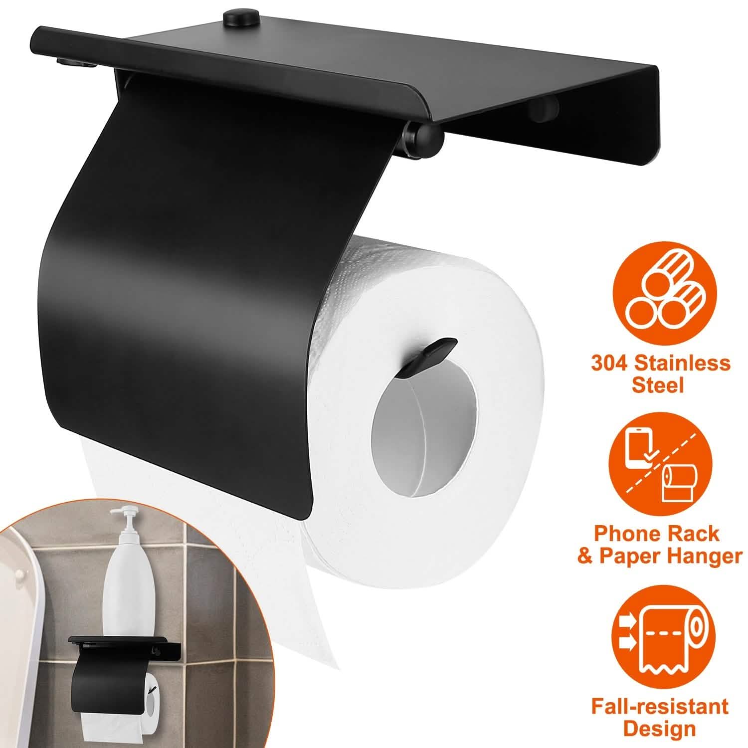 Wall Mounted Toilet Paper Holder with Phone Storage Rack Bath - Tophatter Daily Deals