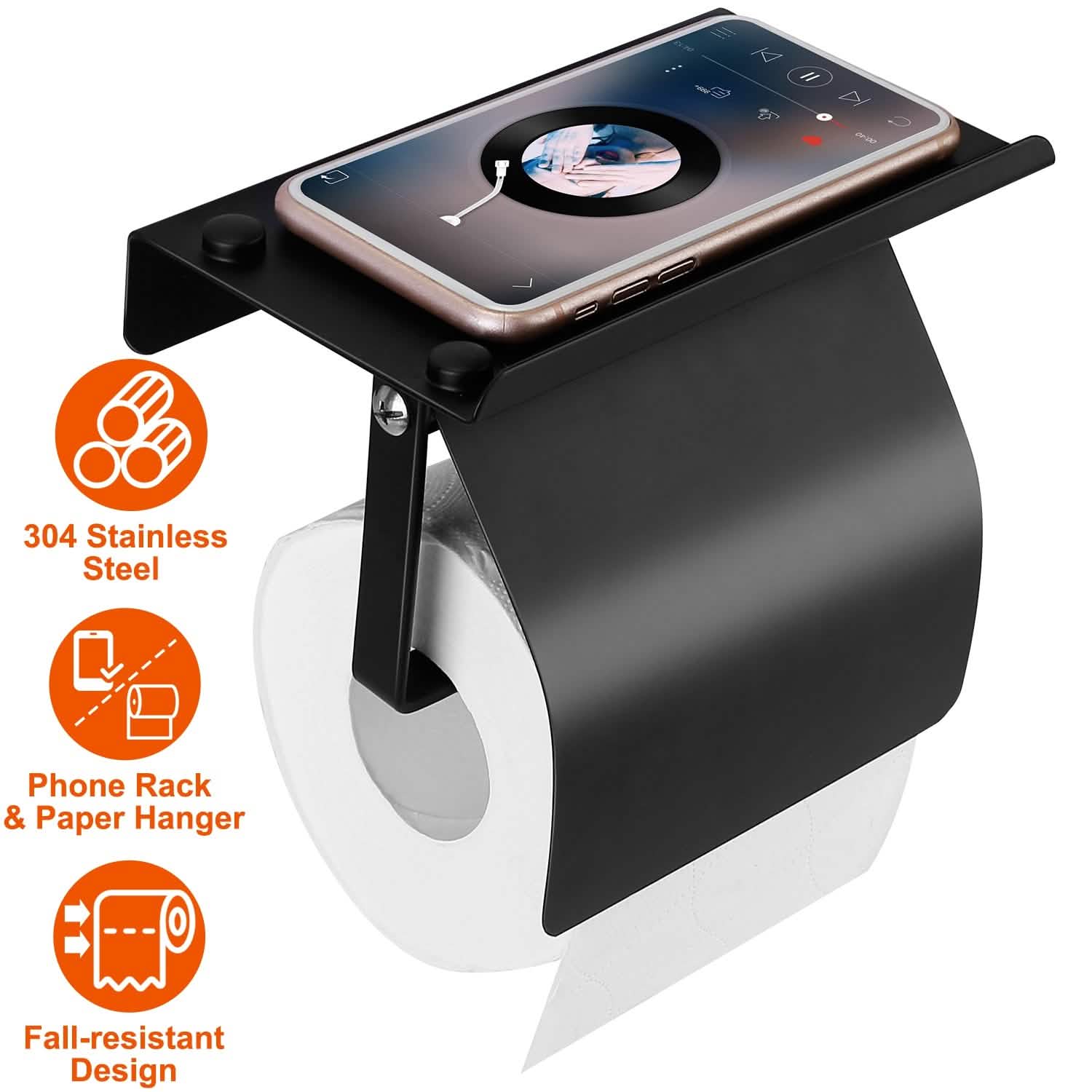 Wall Mounted Toilet Paper Holder with Phone Storage Rack Bath - Tophatter Daily Deals