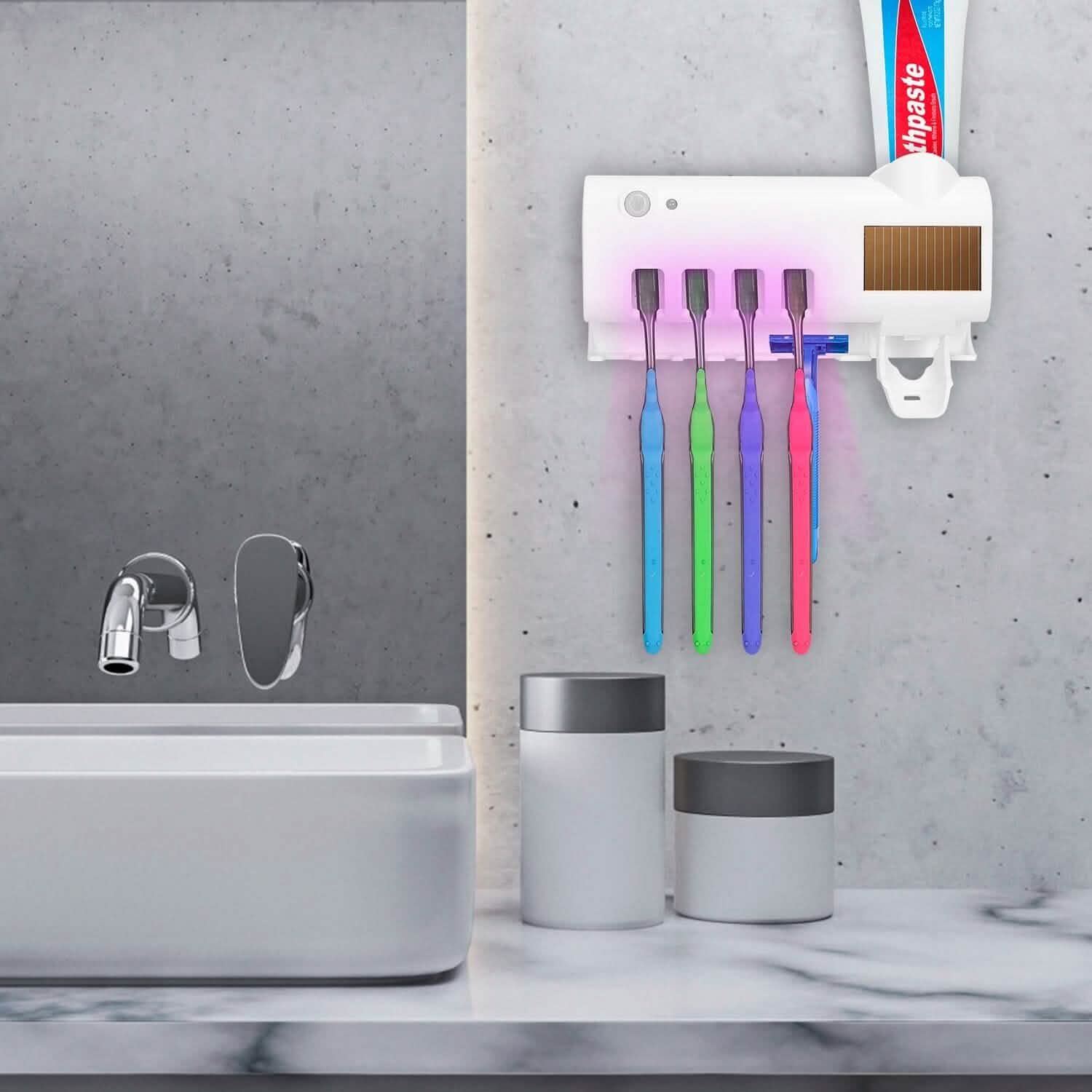 Wall Mounted Toothbrush Sanitizer Holder IR Induction UV Sanitization Rack Bath - Tophatter Daily Deals