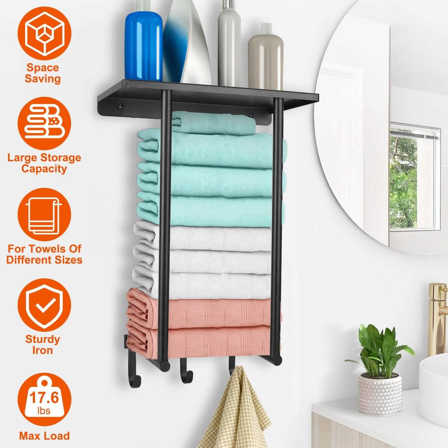 Wall Mounted Towel Rack for Rolled Towels Bath - Tophatter Daily Deals