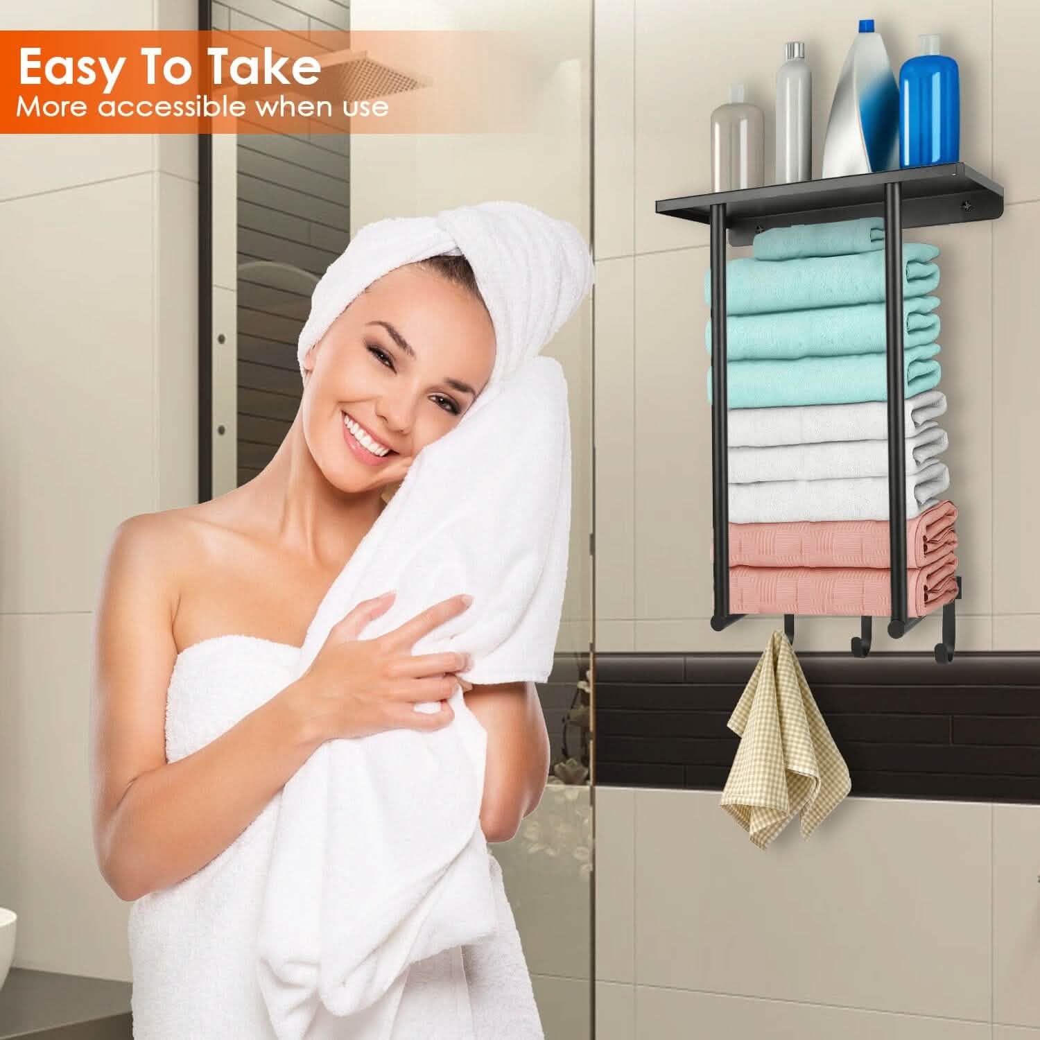 Wall Mounted Towel Rack for Rolled Towels Bath - Tophatter Daily Deals