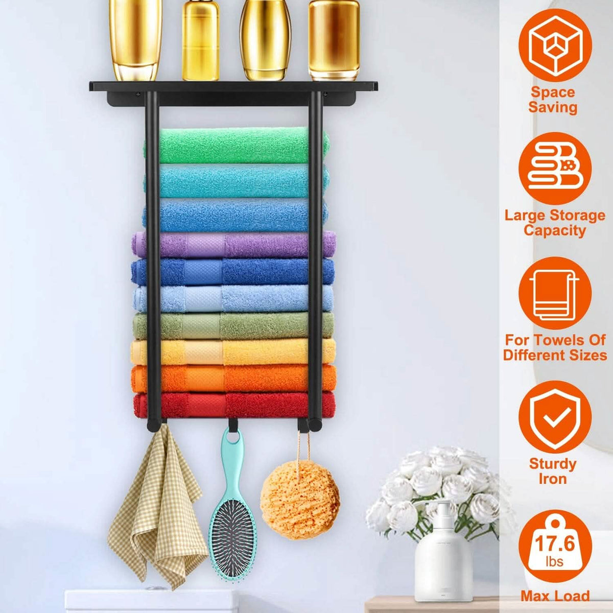 Wall Mounted Towel Rack for Rolled Towels Bath - Tophatter Daily Deals
