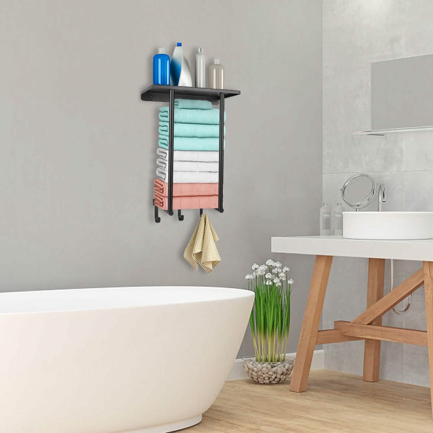Wall Mounted Towel Rack for Rolled Towels Bath - Tophatter Daily Deals