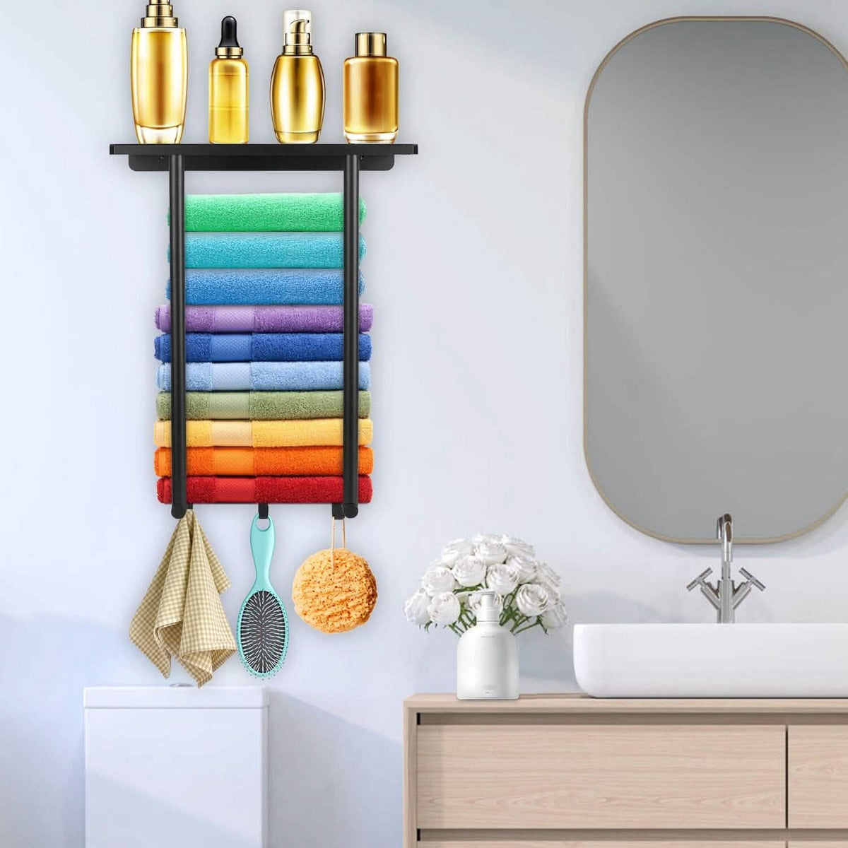 Wall Mounted Towel Rack for Rolled Towels Bath - Tophatter Daily Deals