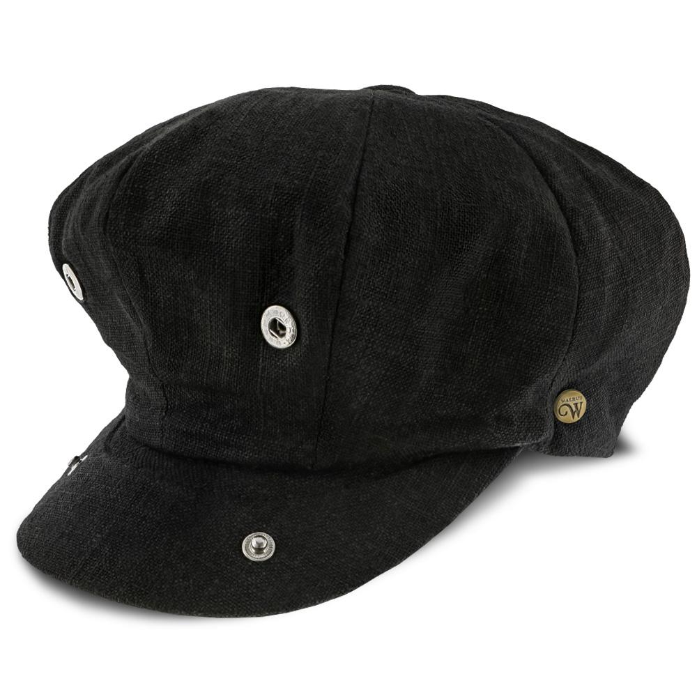 Boardwalk - Walrus Hats Black Linen/Cotton Blend 8 Panel Newsboy Cap Black Newsboy - Tophatter Daily Deals