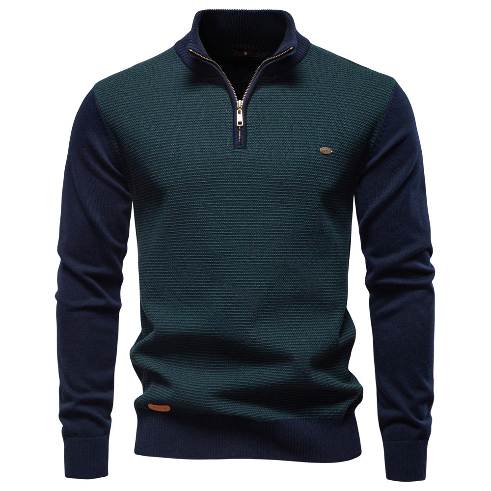Warm Luxury Cotton Autumn Winter Casual Turtleneck Mens Sweaters Navy Blue Men's Clothing - Tophatter Daily Deals