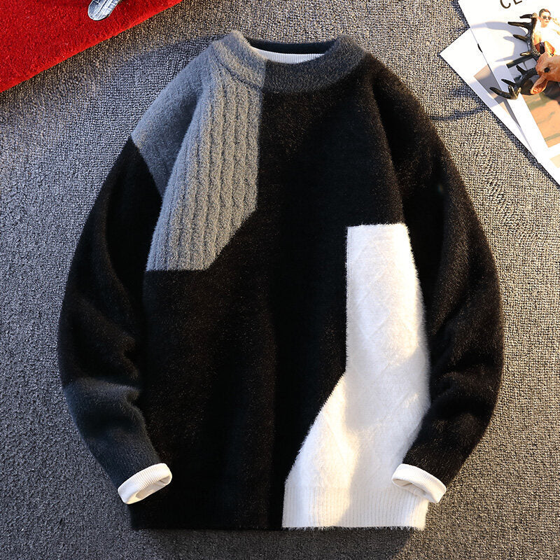 Winter Warm Round Neck Knitted Sweater Men's Clothing - Tophatter Daily Deals
