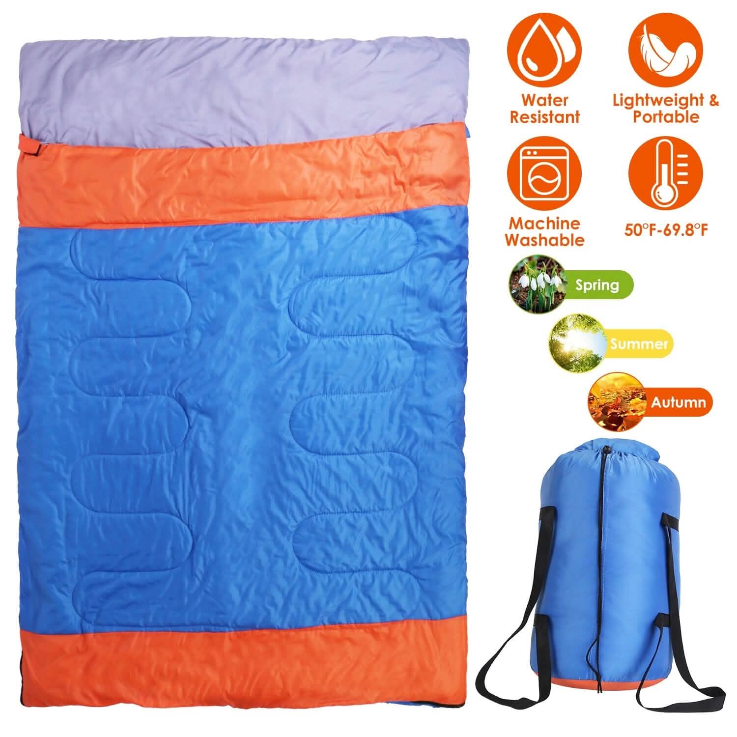 Water Resistant Camping Cotton Liner Sleeping Bag with Sack Outdoor Recreation - Tophatter Daily Deals