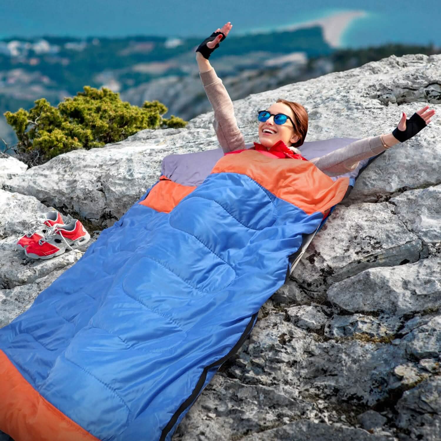 Water Resistant Camping Cotton Liner Sleeping Bag with Sack Outdoor Recreation - Tophatter Daily Deals