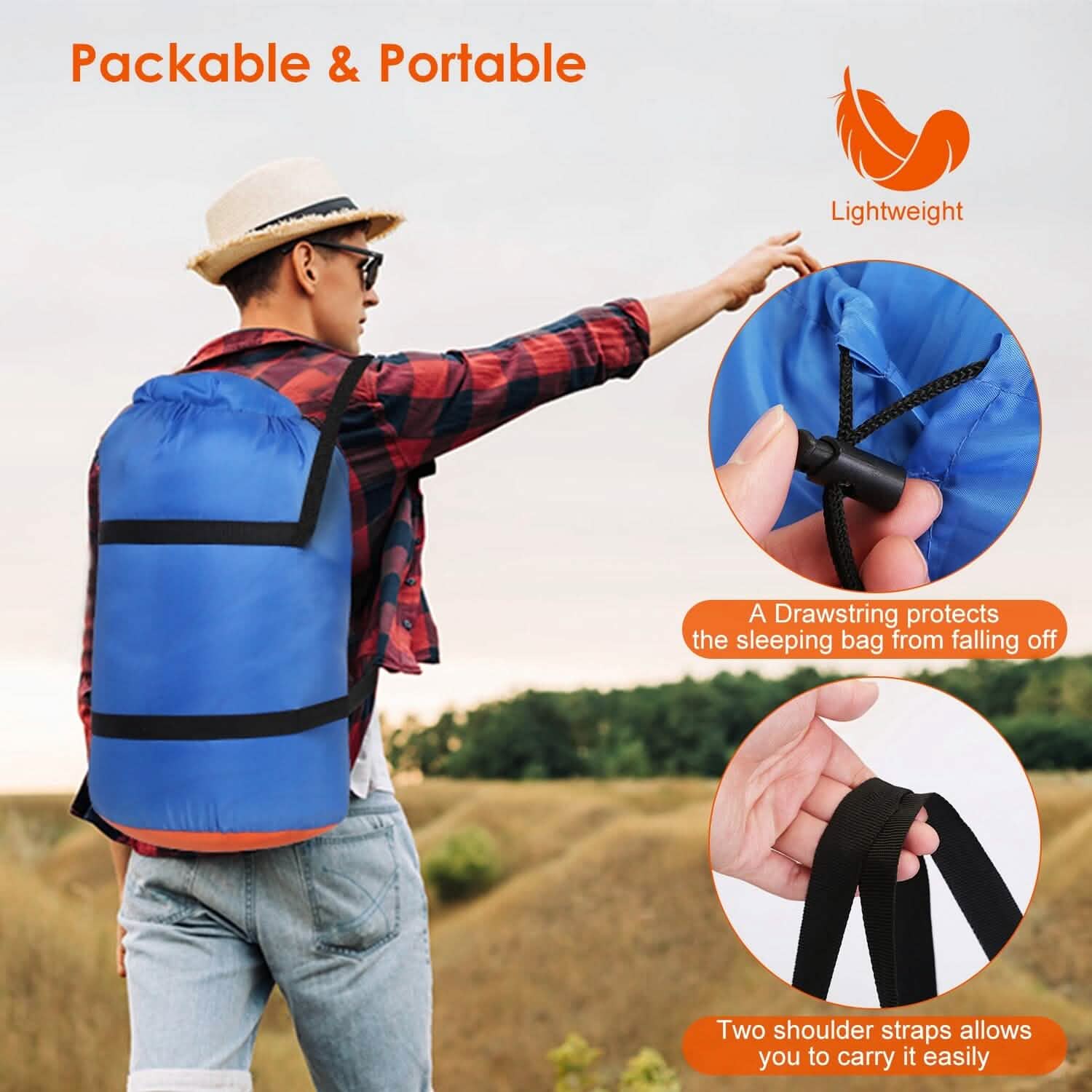 Water Resistant Camping Cotton Liner Sleeping Bag with Sack Outdoor Recreation - Tophatter Daily Deals