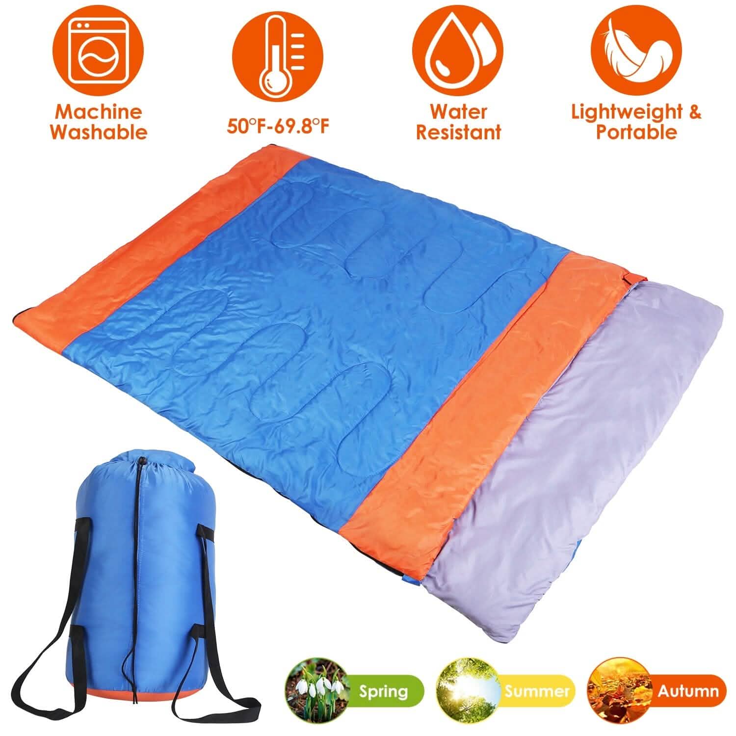 Water Resistant Camping Cotton Liner Sleeping Bag with Sack Outdoor Recreation - Tophatter Daily Deals