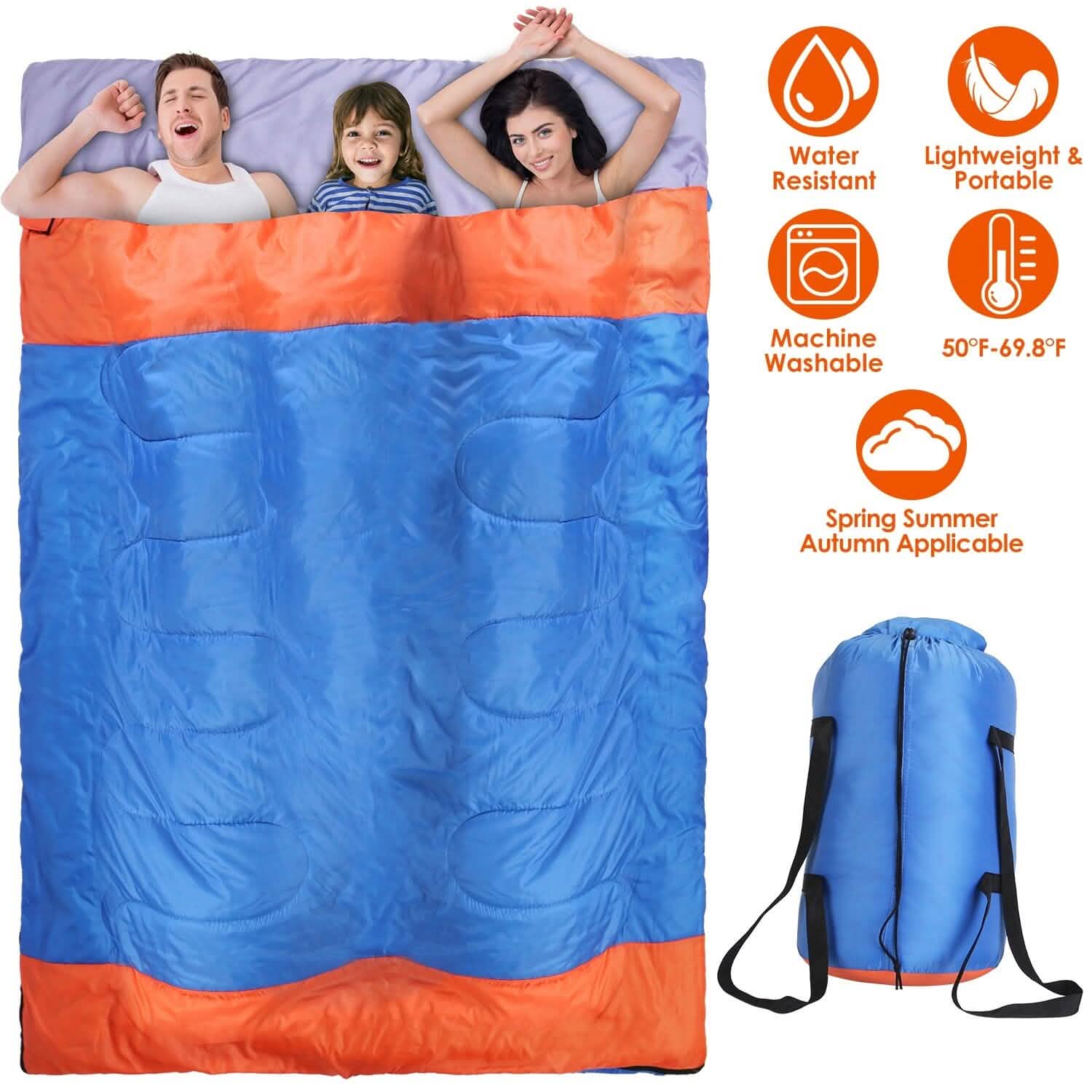 Water Resistant Camping Cotton Liner Sleeping Bag with Sack Outdoor Recreation - Tophatter Daily Deals