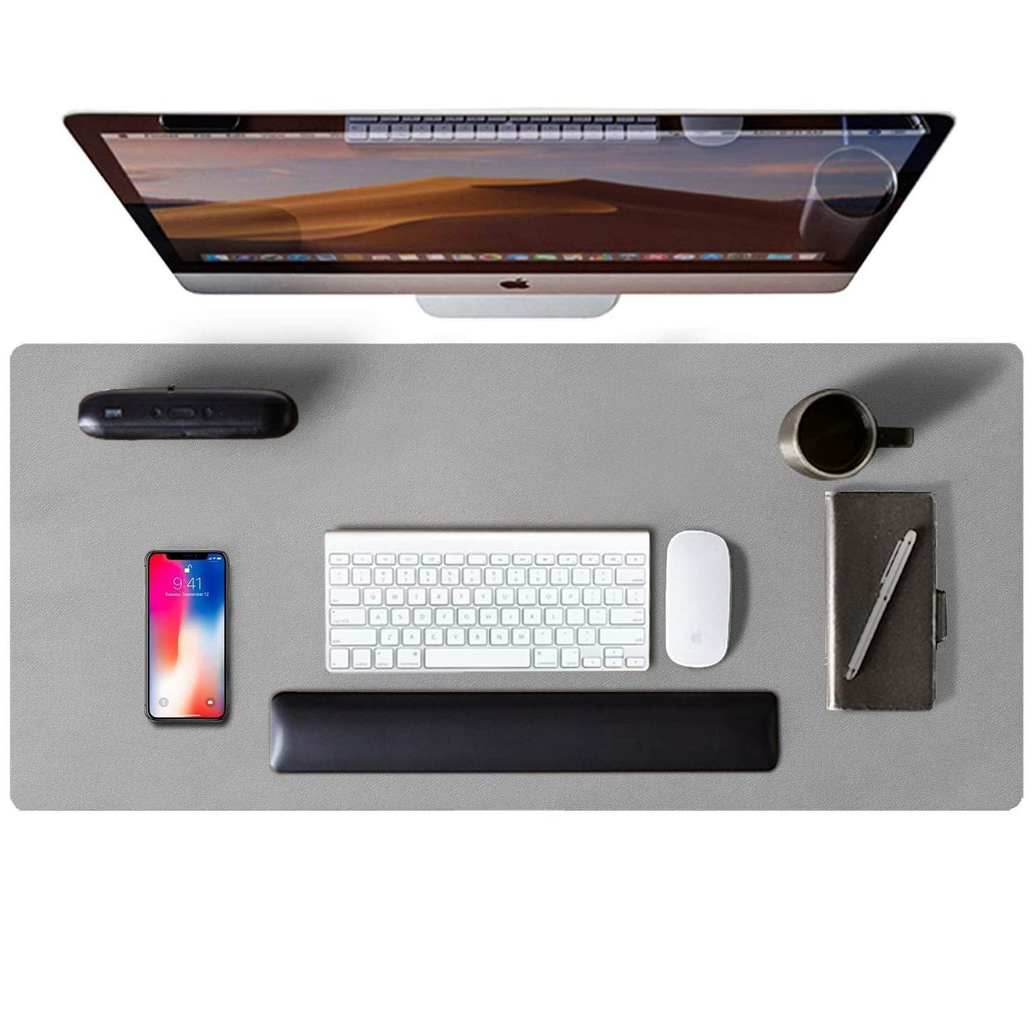 Waterproof Leather Desk Writing Pad for Office and Home Light Gray Desk Pad - Tophatter Daily Deals