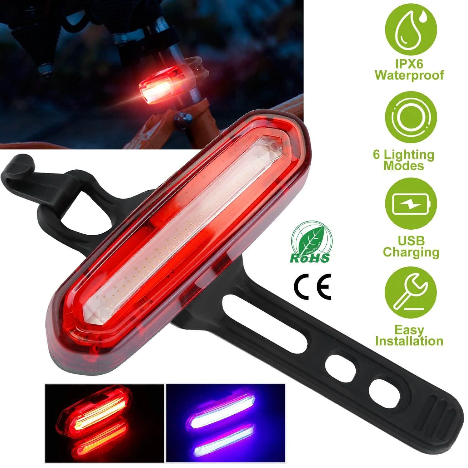 Waterproof USB Rechargeable LED Bicycle Tail Warning Lamp Outdoor Recreation - Tophatter Daily Deals