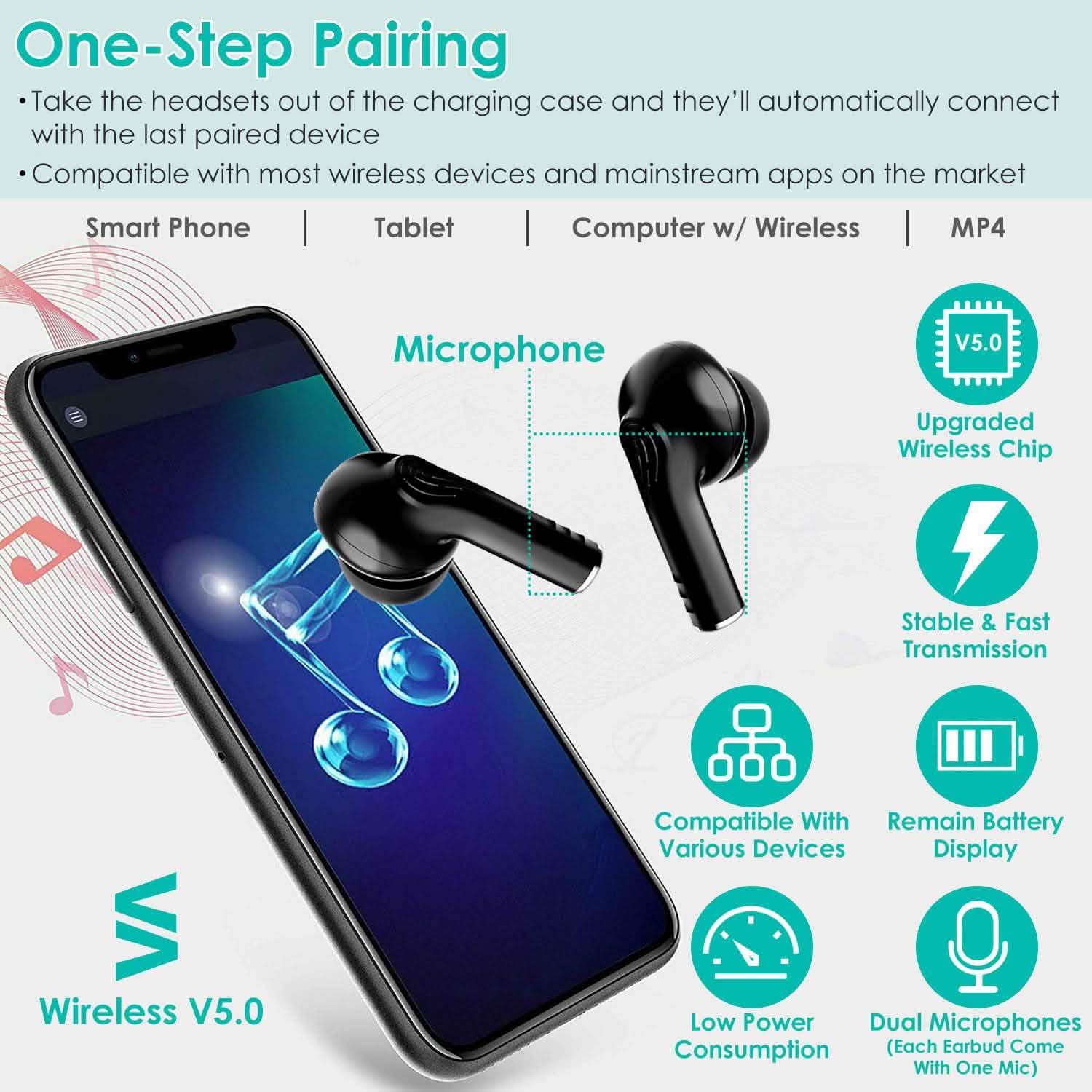 Waterproof Wireless 5.0 TWS Earbuds Headphones - Tophatter Daily Deals