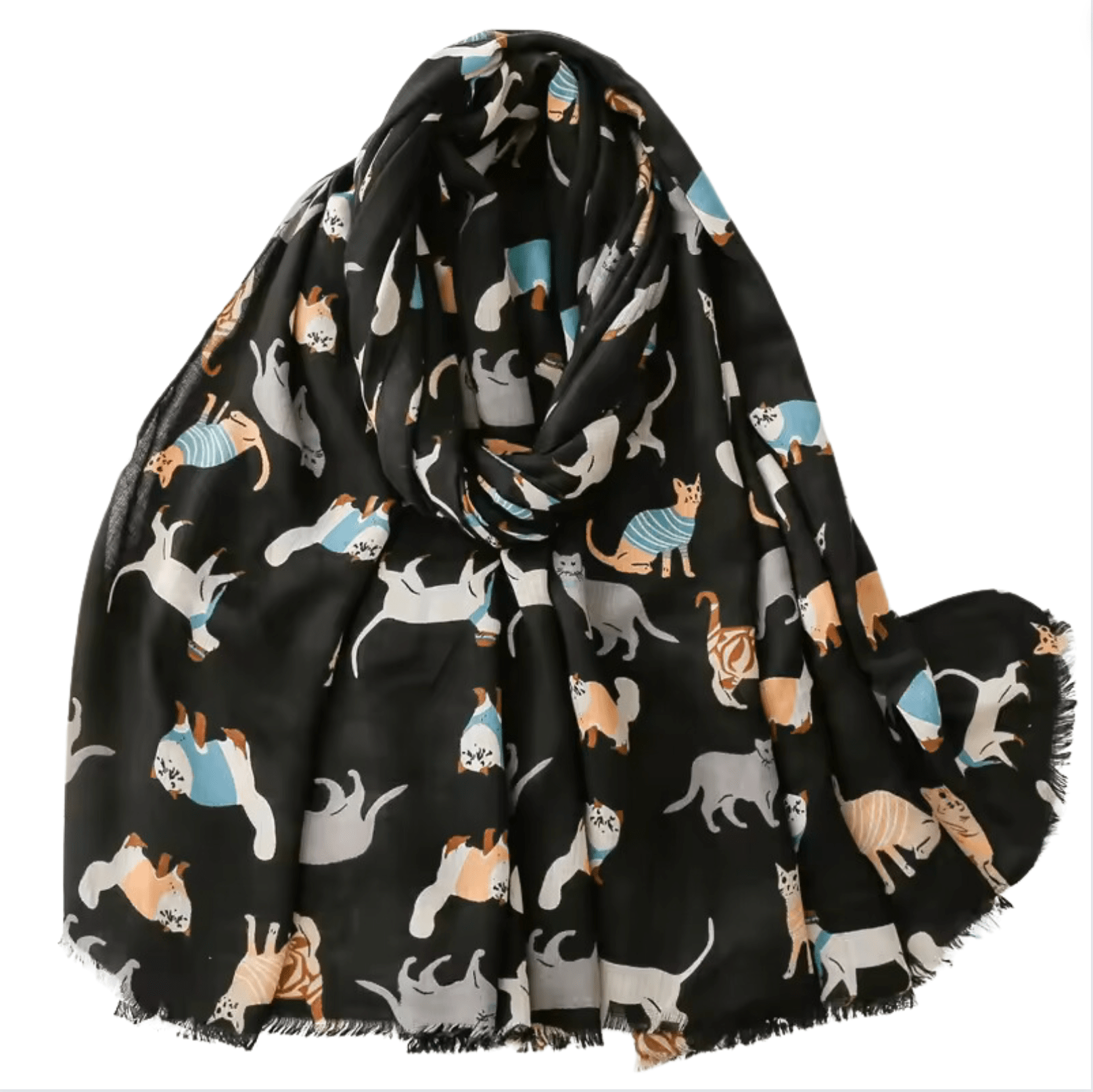 Black Summer Scarf with Happy Cats Multi Scarves - Tophatter Daily Deals