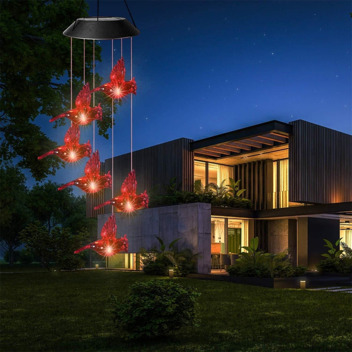 Solar Cardinal Wind Chime with Color Changing LED Lights, 29 Inch Solar Outdoor Lights - Tophatter Daily Deals