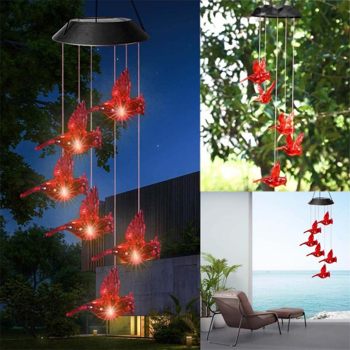 Solar Cardinal Wind Chime with Color Changing LED Lights, 29 Inch Solar Outdoor Lights - Tophatter Daily Deals