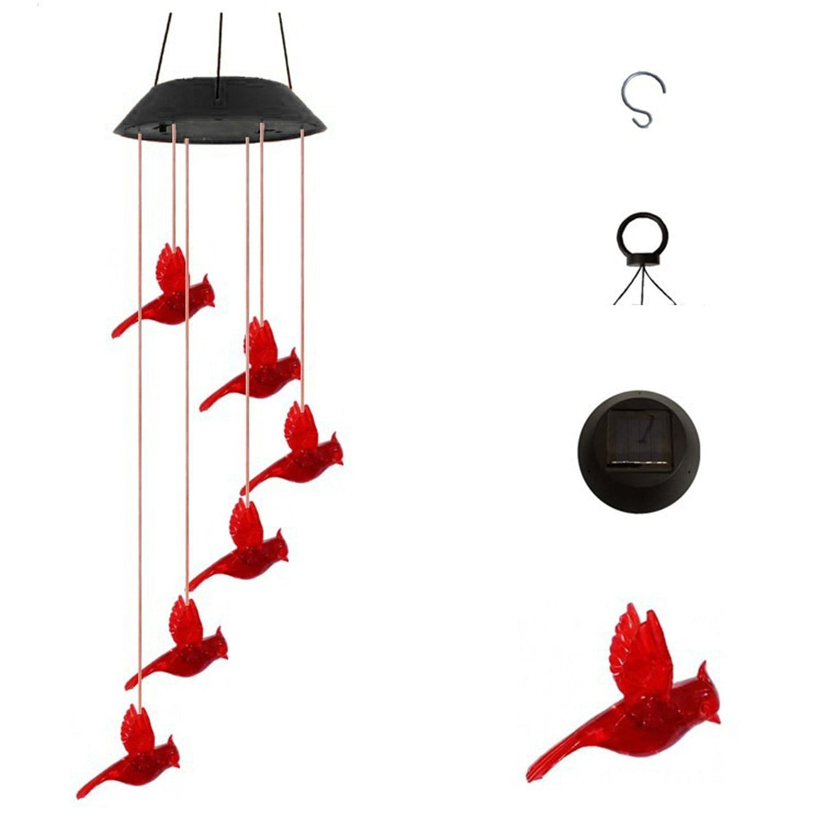 Solar Cardinal Wind Chime with Color Changing LED Lights, 29 Inch Solar Outdoor Lights - Tophatter Daily Deals