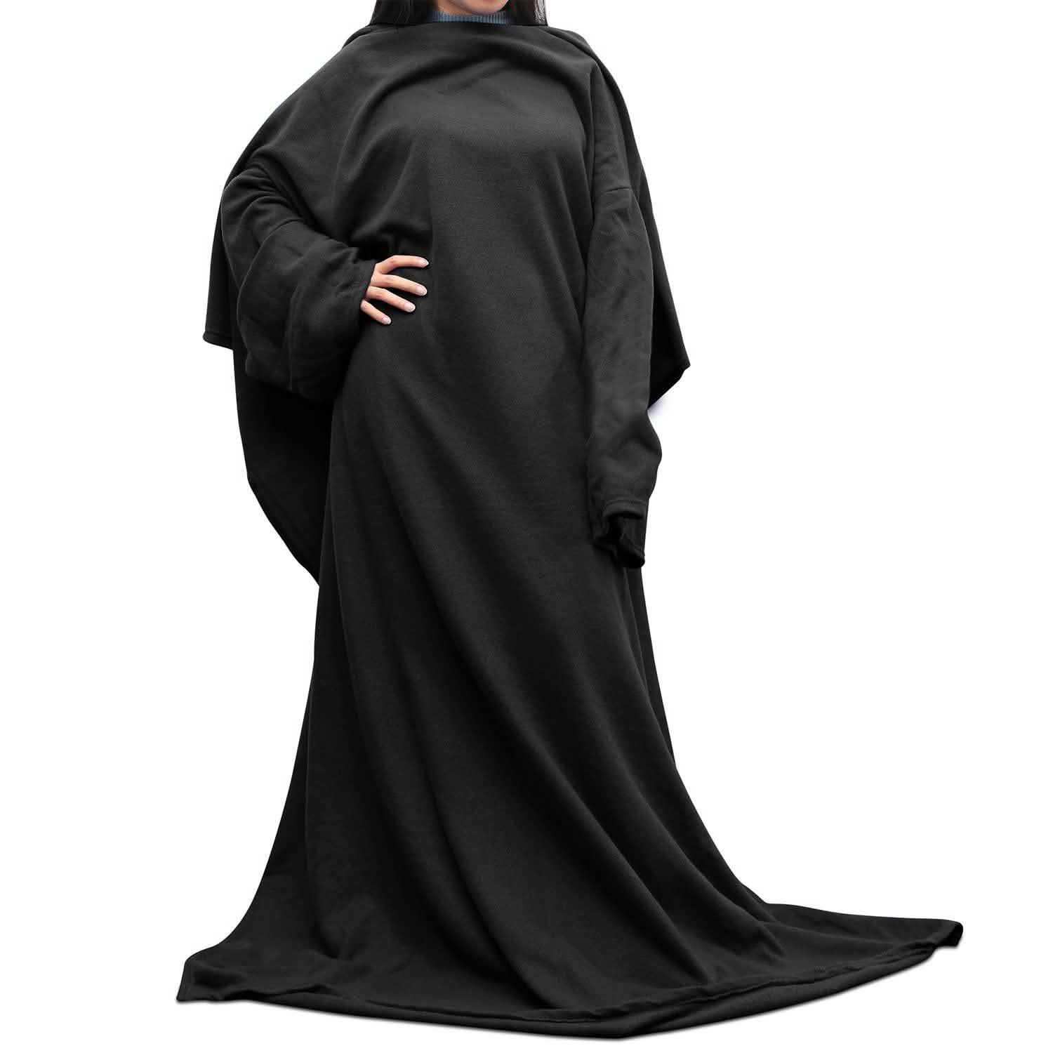 Wearable Fleece Blanket with Sleeves Black Women's Loungewear - Tophatter Daily Deals