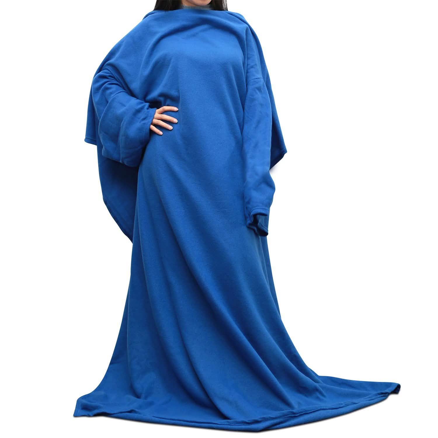 Wearable Fleece Blanket with Sleeves Blue Women's Loungewear - Tophatter Daily Deals