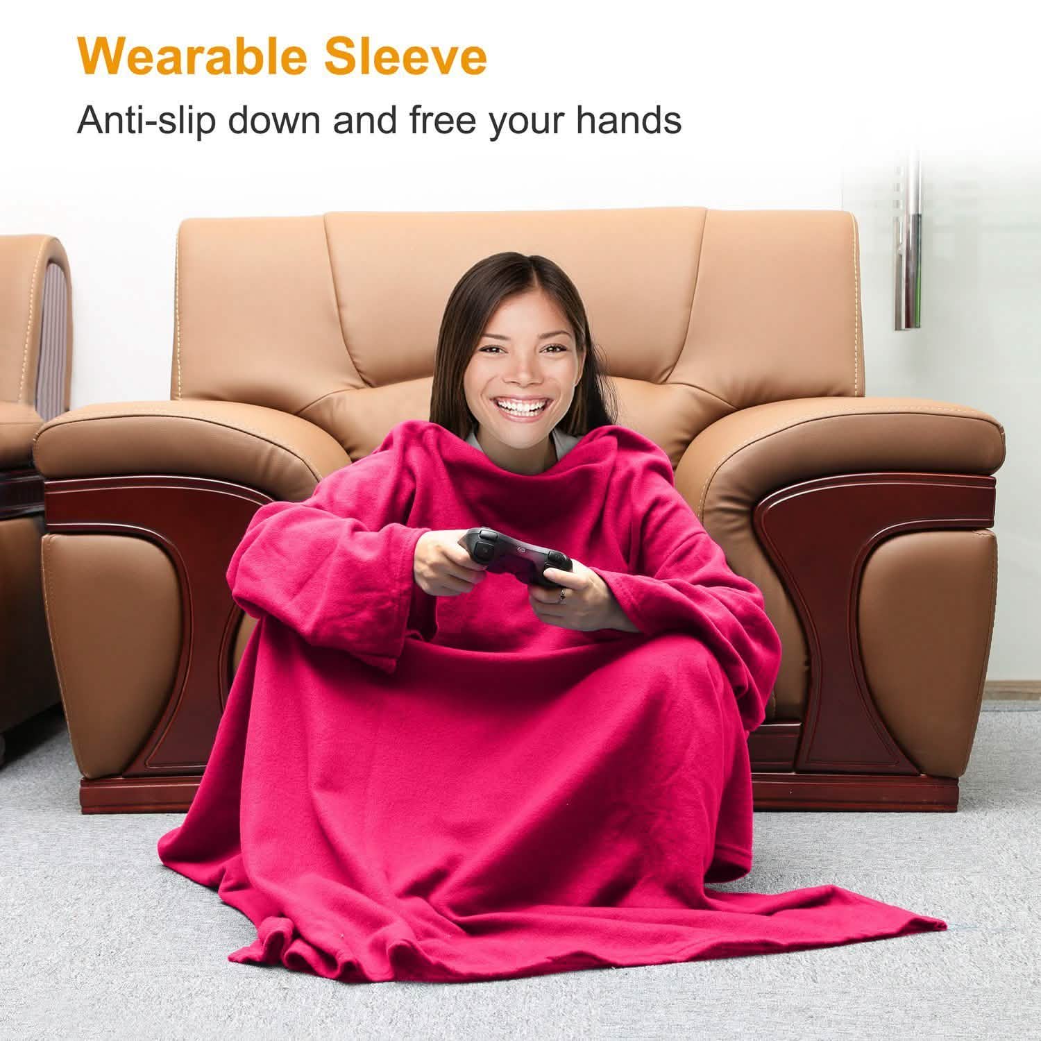Wearable Fleece Blanket with Sleeves Women's Loungewear - Tophatter Daily Deals