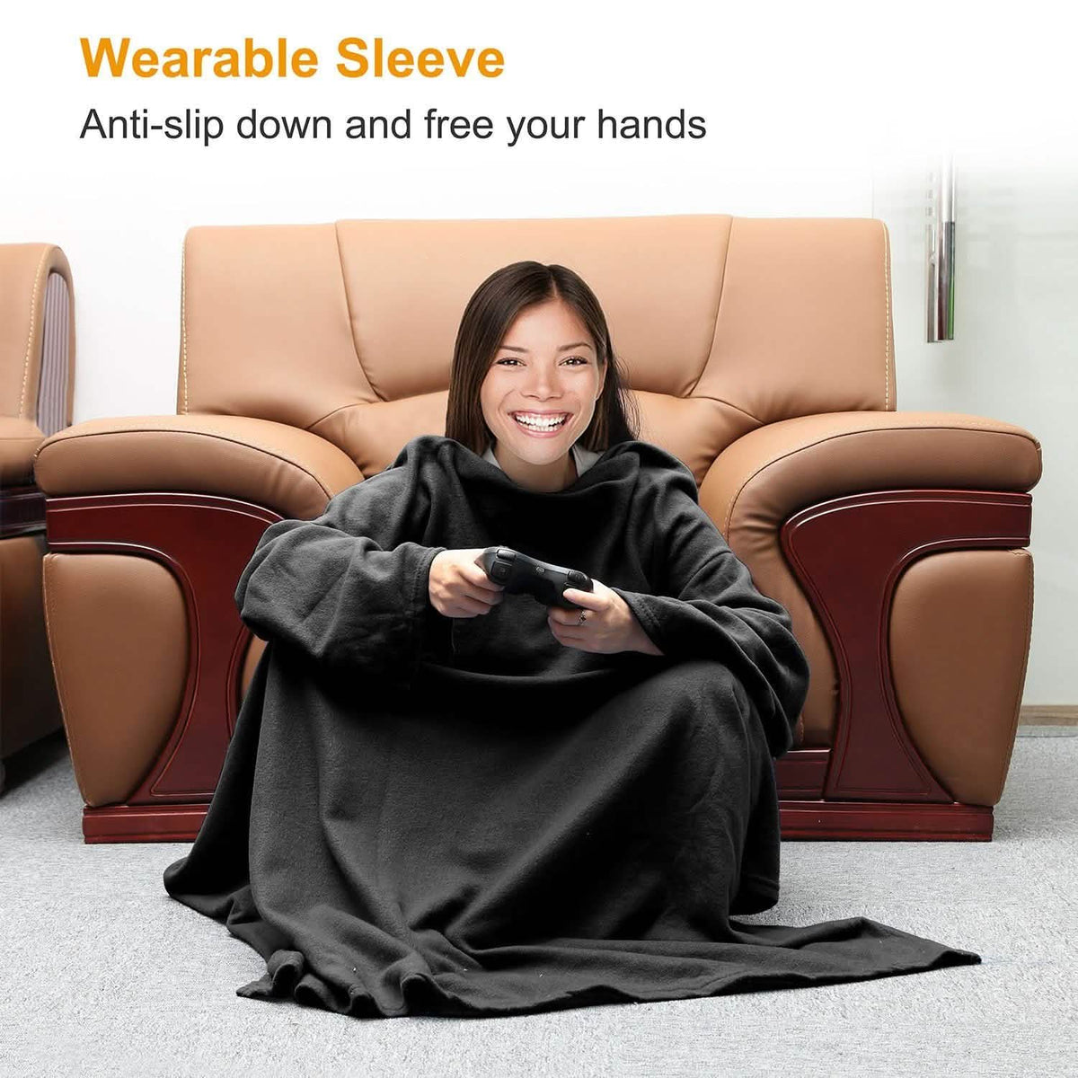 Wearable Fleece Blanket with Sleeves Women's Loungewear - Tophatter Daily Deals