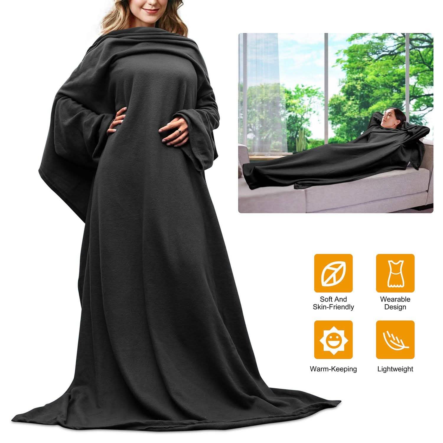 Wearable Fleece Blanket with Sleeves Women's Loungewear - Tophatter Daily Deals