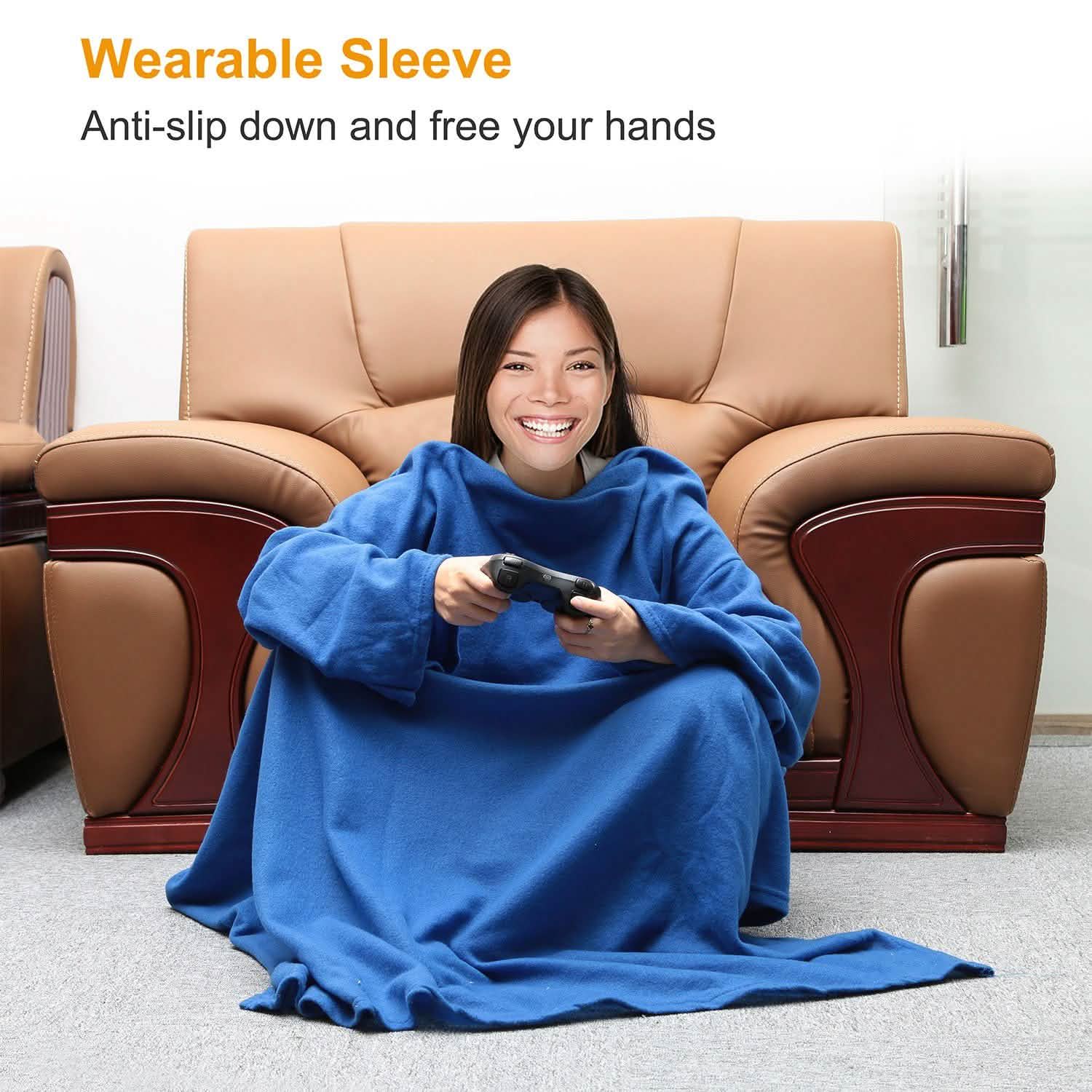 Wearable Fleece Blanket with Sleeves Women's Loungewear - Tophatter Daily Deals