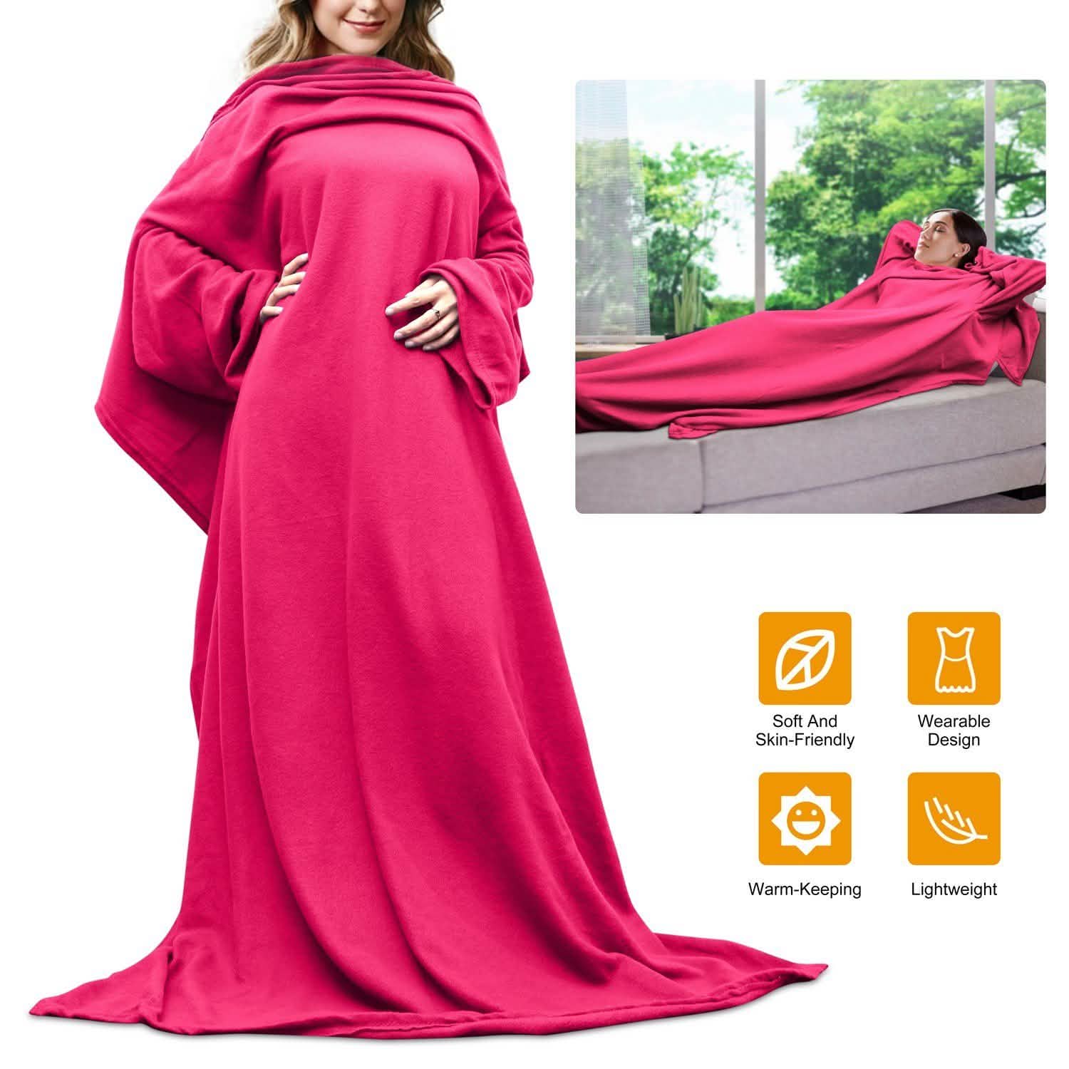 Wearable Fleece Blanket with Sleeves Women's Loungewear - Tophatter Daily Deals