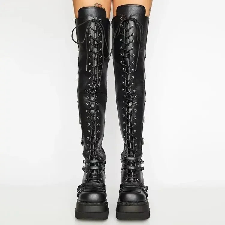 Wedges Long Boots For Women Autumn Winter Over-the-knee Boots Black Boots - Tophatter Daily Deals