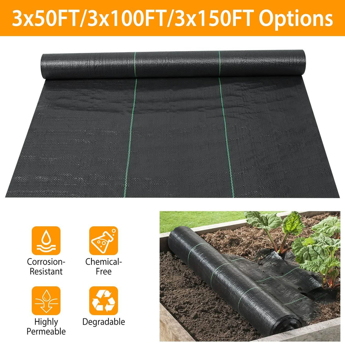 Weed Barrier Landscape Gardening Mat Fabric Woven Garden & Patio - Tophatter Daily Deals