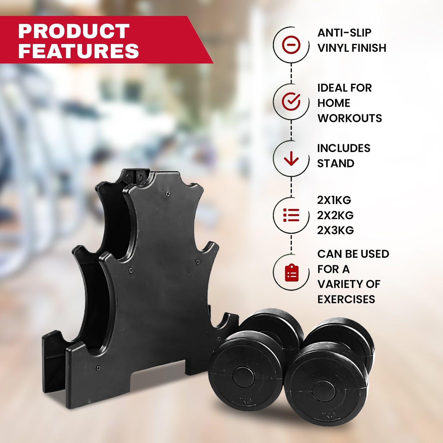 Dumbbell Set with Rack - 12kg Weights Set With Stand Rack Aerobics Gym Class Workout Exercise & Fitness - Tophatter Daily Deals