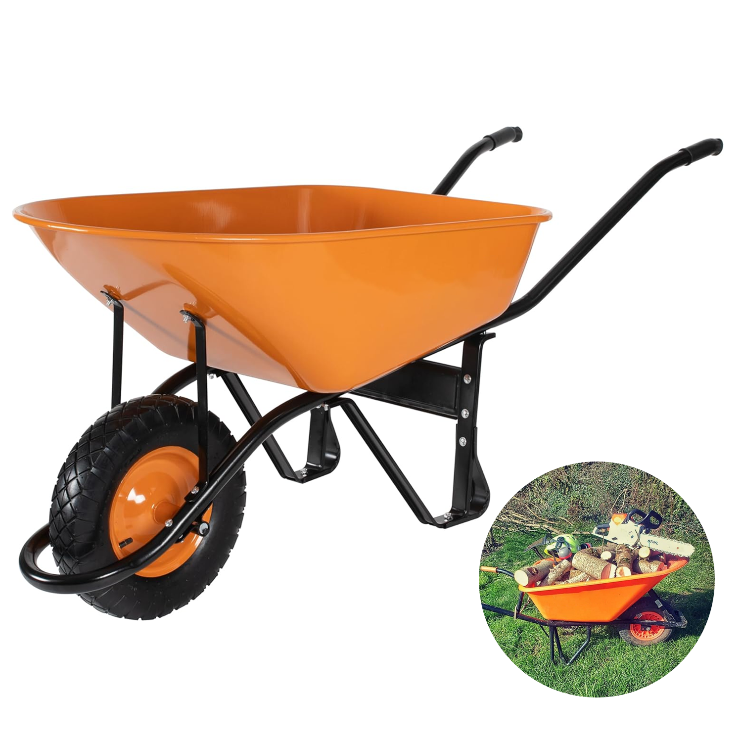 Wheel Barrow Trolley – 100L Outdoor Garden Cart for Soil, Plants & Tools Wheelbarrows & Carts - Tophatter Daily Deals