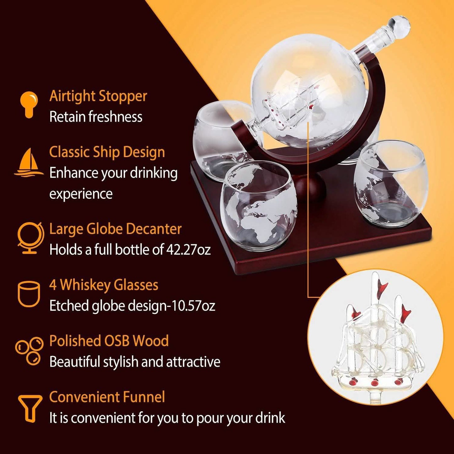 Whiskey Decanter Globe Set Wine & Dining - Tophatter Daily Deals