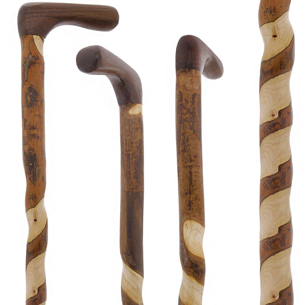 Elegant Spiral & Natural Bark Cane: Hickory & Walnut Craft Walking Sticks - Tophatter Daily Deals